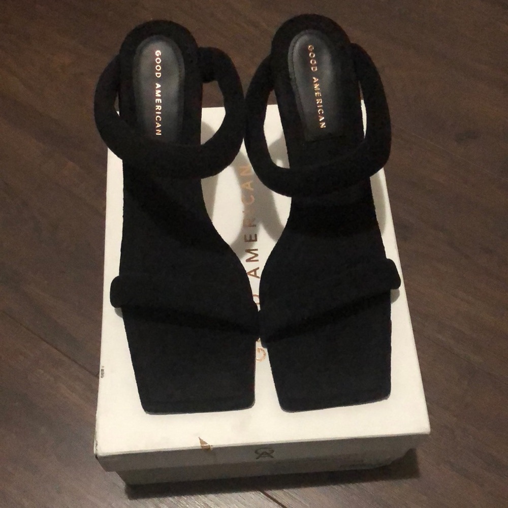 Good American Stiletto Heel Sling Back Sandal Black Terry Women's Size 14 NIB